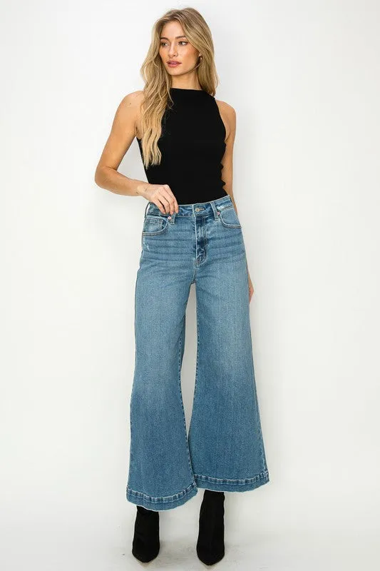 High Rise Crop Palazzo Denim Pants