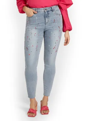 High-Waisted Super-Skinny Jeans - Paint-Splatter