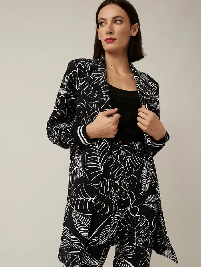 Joseph Ribkoff Palm Print Long Black & Vanilla Blazer 221167 110