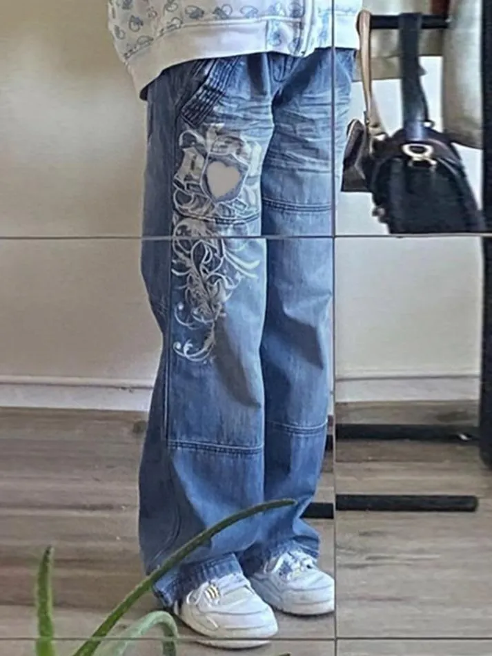 Joskaa Vintage Washed Heart Print Jeans