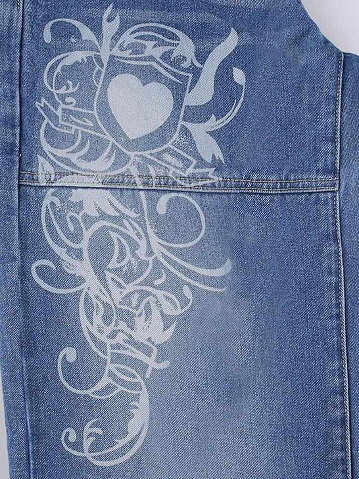 Joskaa Vintage Washed Heart Print Jeans