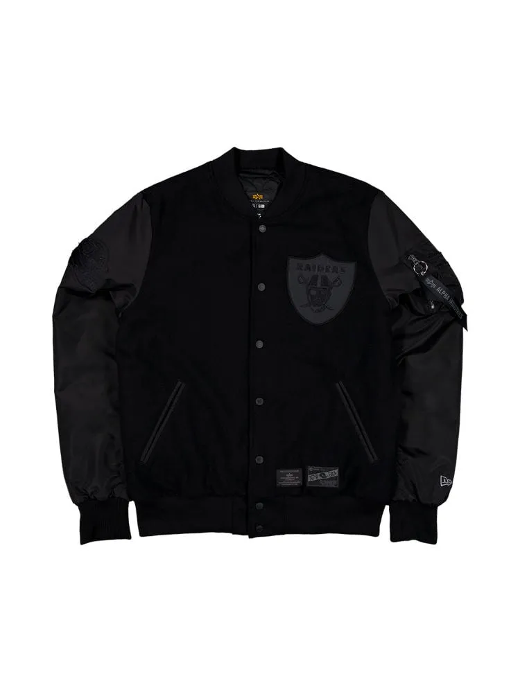 LAS VEGAS RAIDERS X ALPHA X NEW ERA WOOL VARSITY MA-1 BOMBER JACKET