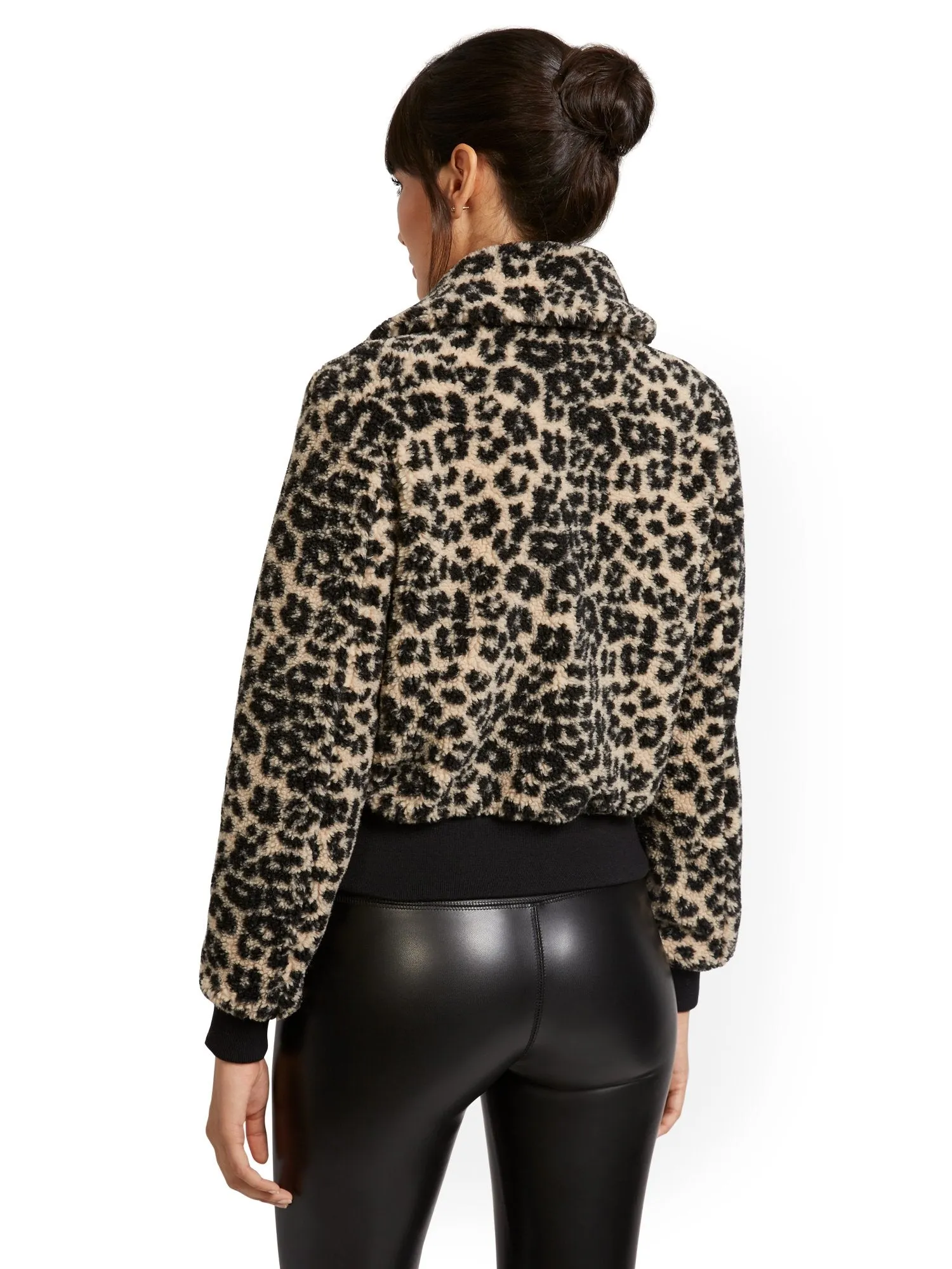 Leopard-Print Teddy Faux-Fur Bomber Jacket