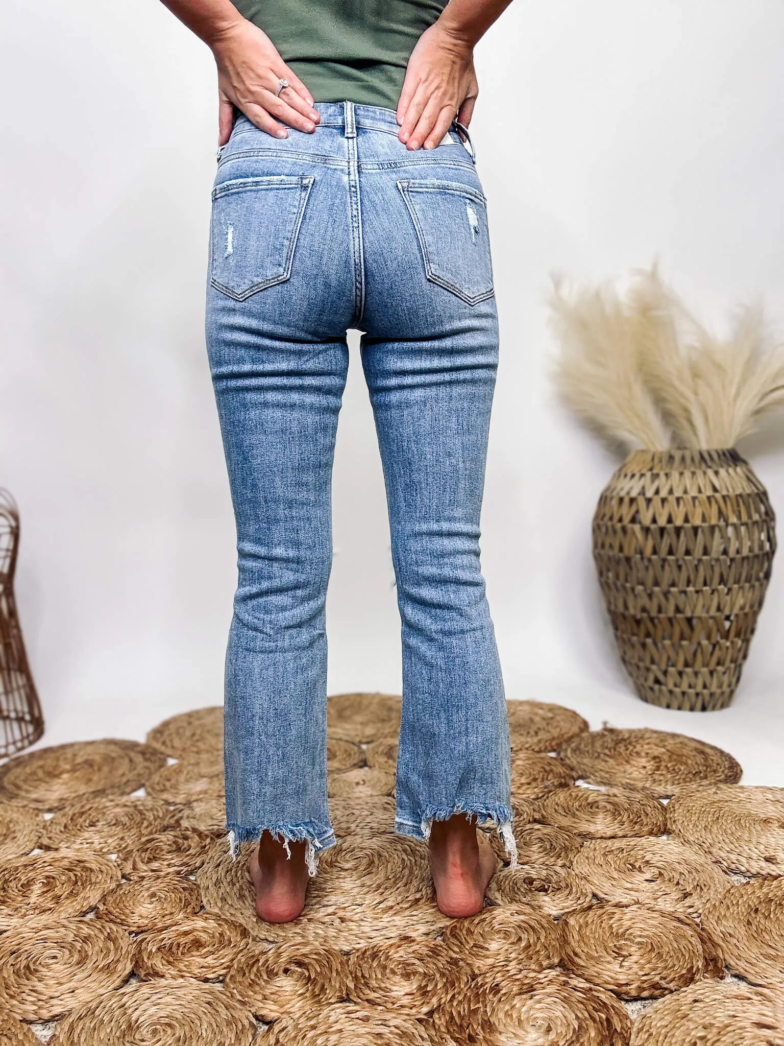 Light Wash Kick Flare Comfort Stretch Distressed Jeans