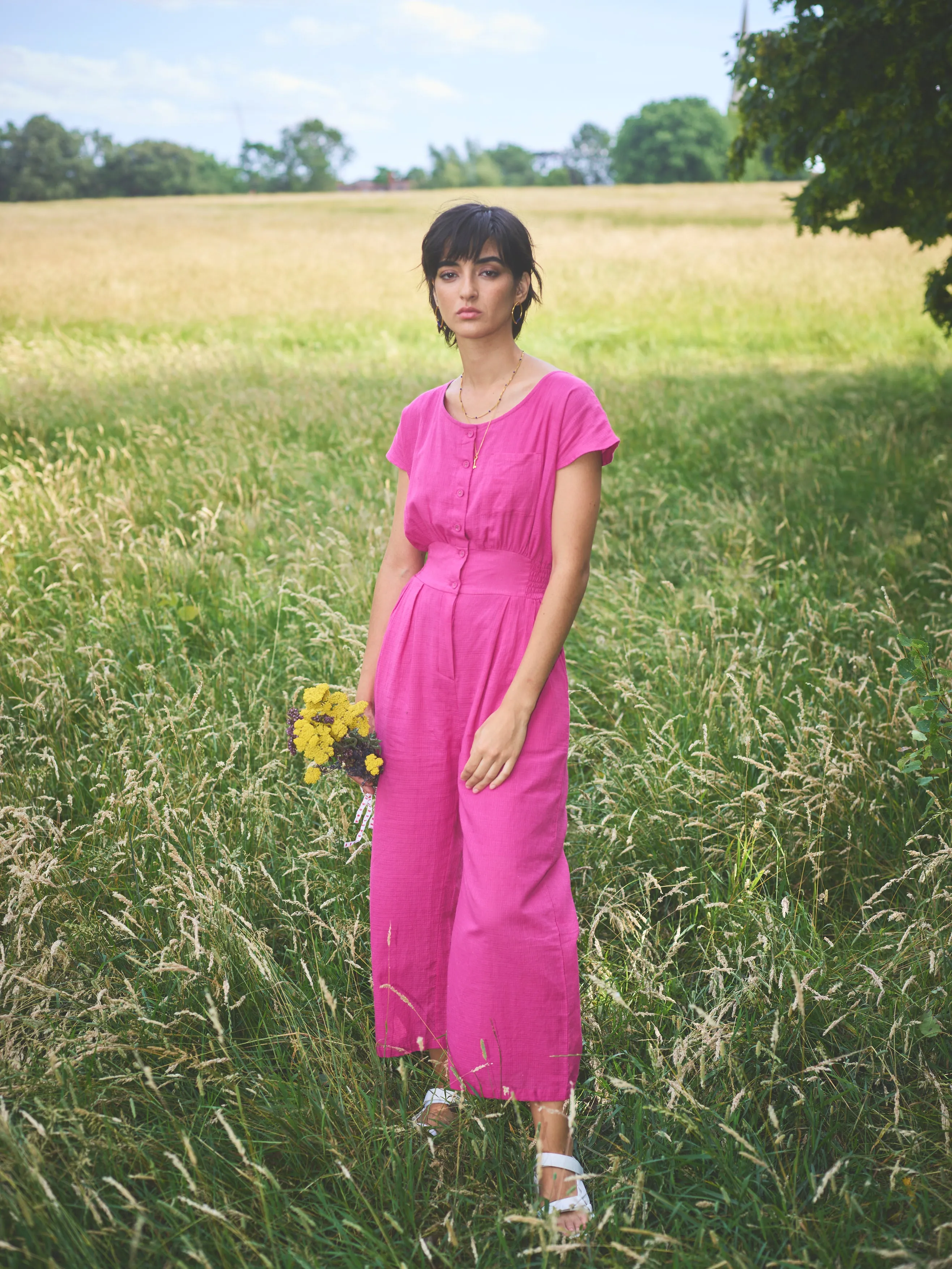 Lowie Cerise Khadi Cotton Jumpsuit