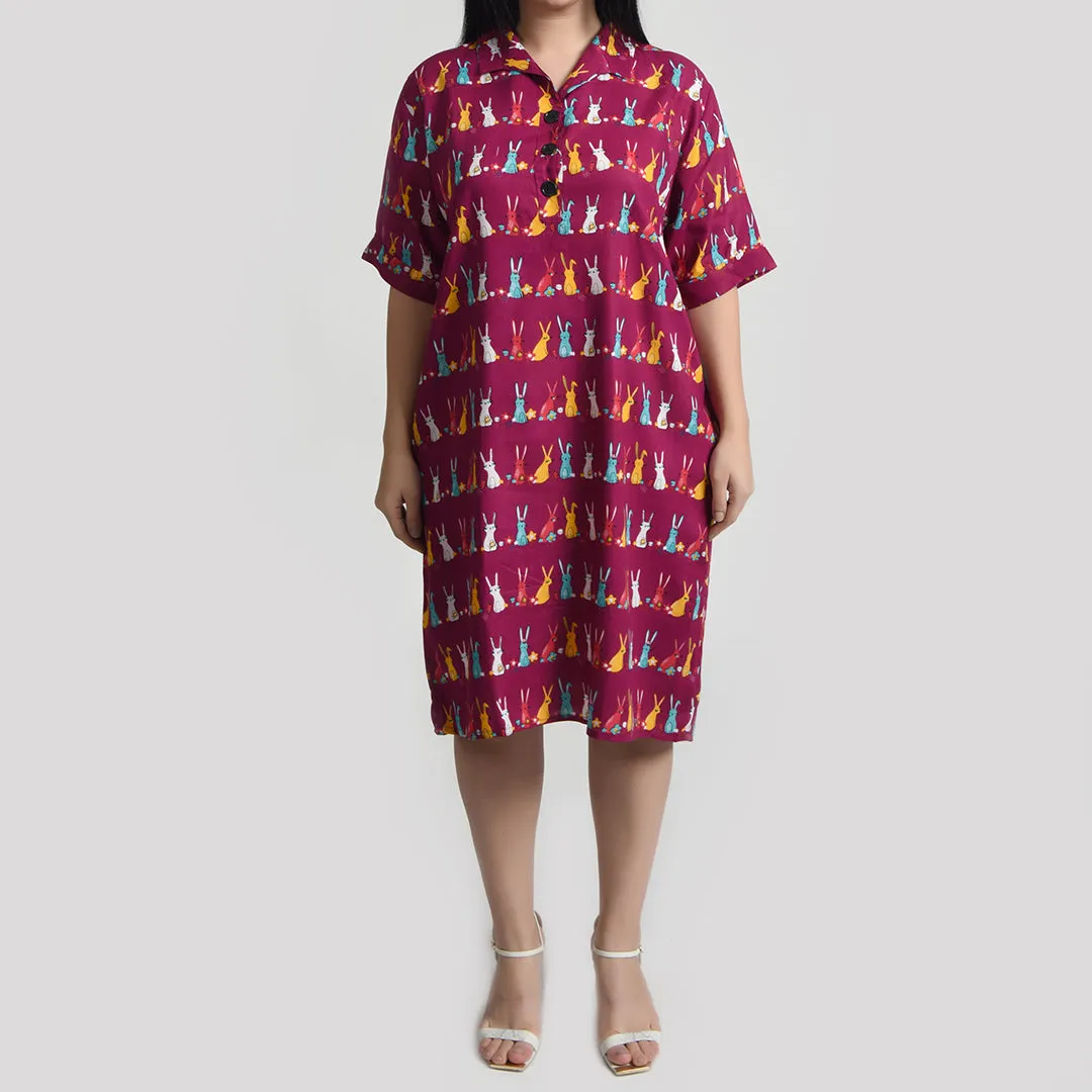 Magenta Bunnies Viscose Shirt Dress Size 12-30 SO8