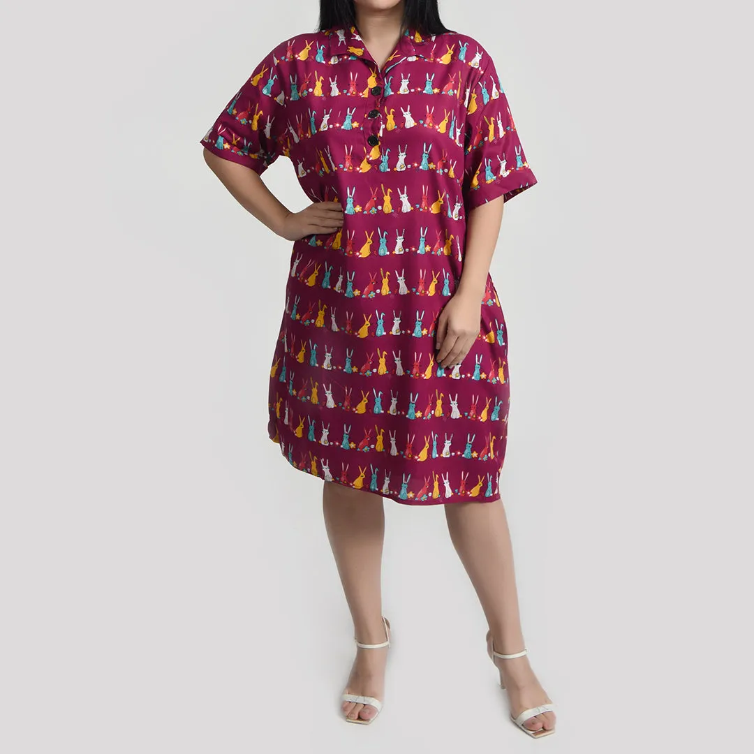 Magenta Bunnies Viscose Shirt Dress Size 12-30 SO8