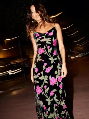 Matilda Pink Floral Velvet Burnout Maxi Dress