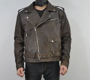 Men's Brown Waxed Distressed Genuine Leather Jacket