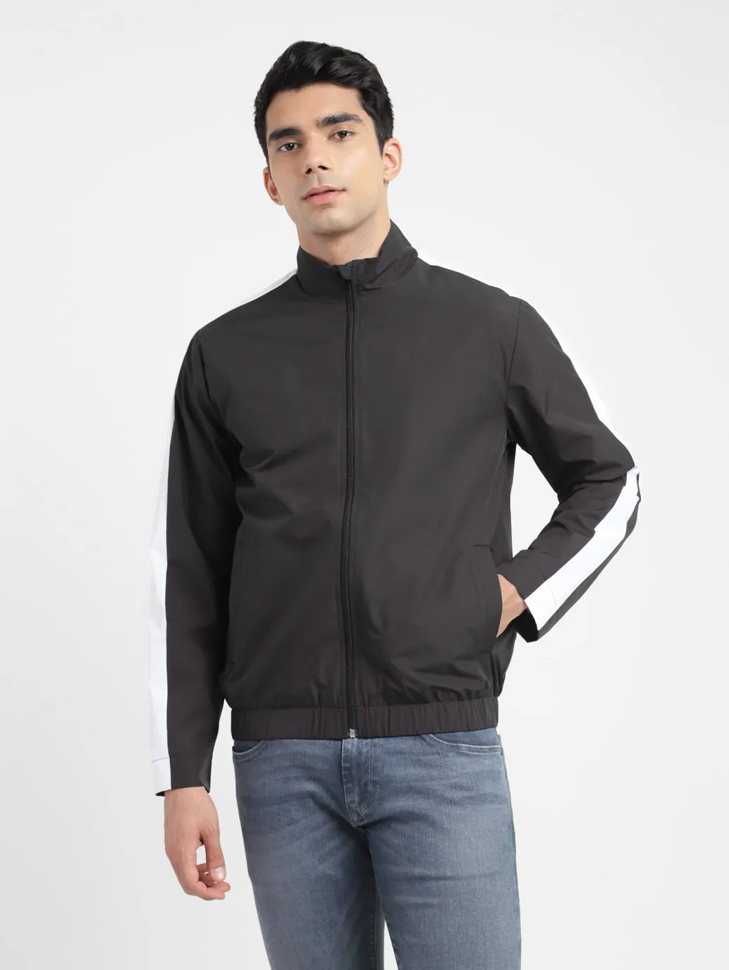 Men's Solid Mock Collar Sport Jacket