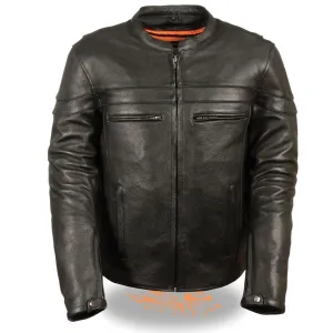 Milwaukee Leather Men's Sporty Crossover Black Leather Scooter Jacket with Gun Pocket