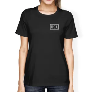 Mini USA Womens Black Tee Simple Design USA Lovers Unique Gift Idea