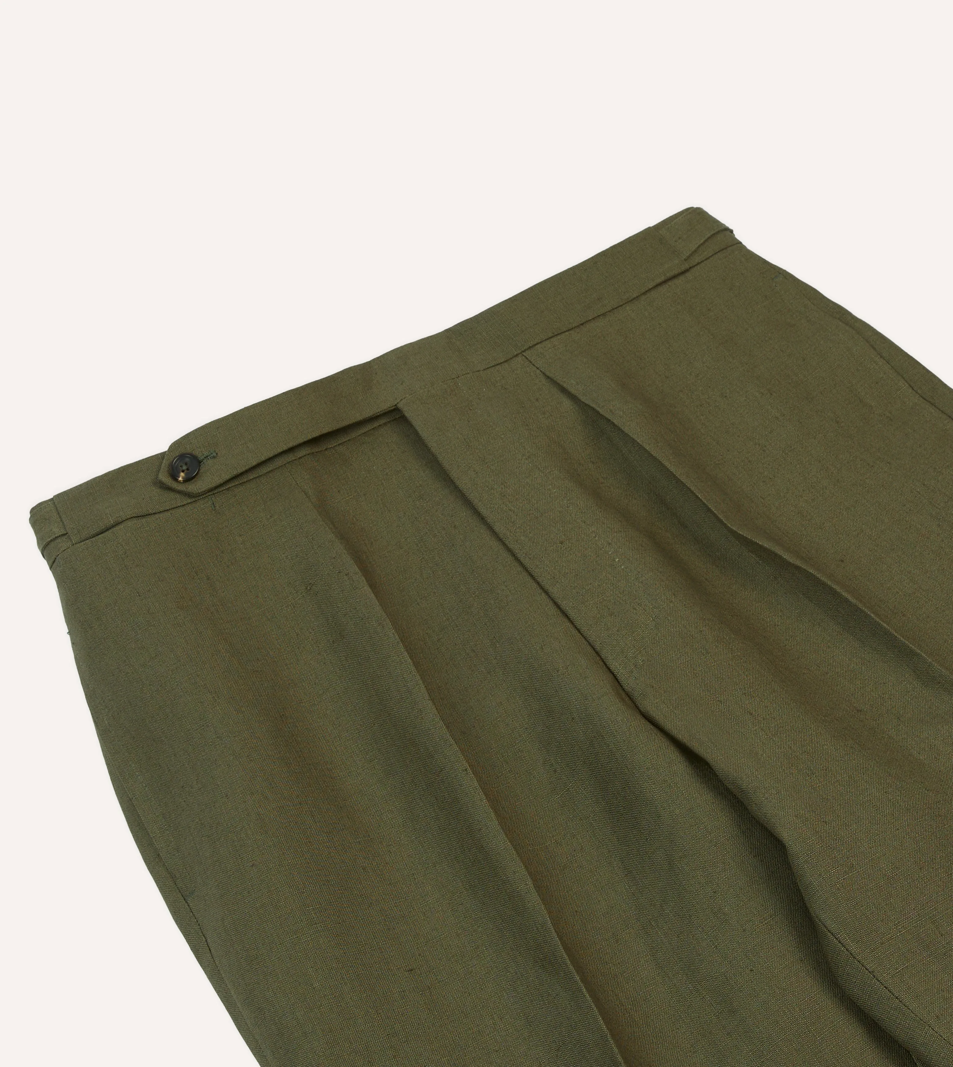 Olive Irish Linen Single Pleat Trouser