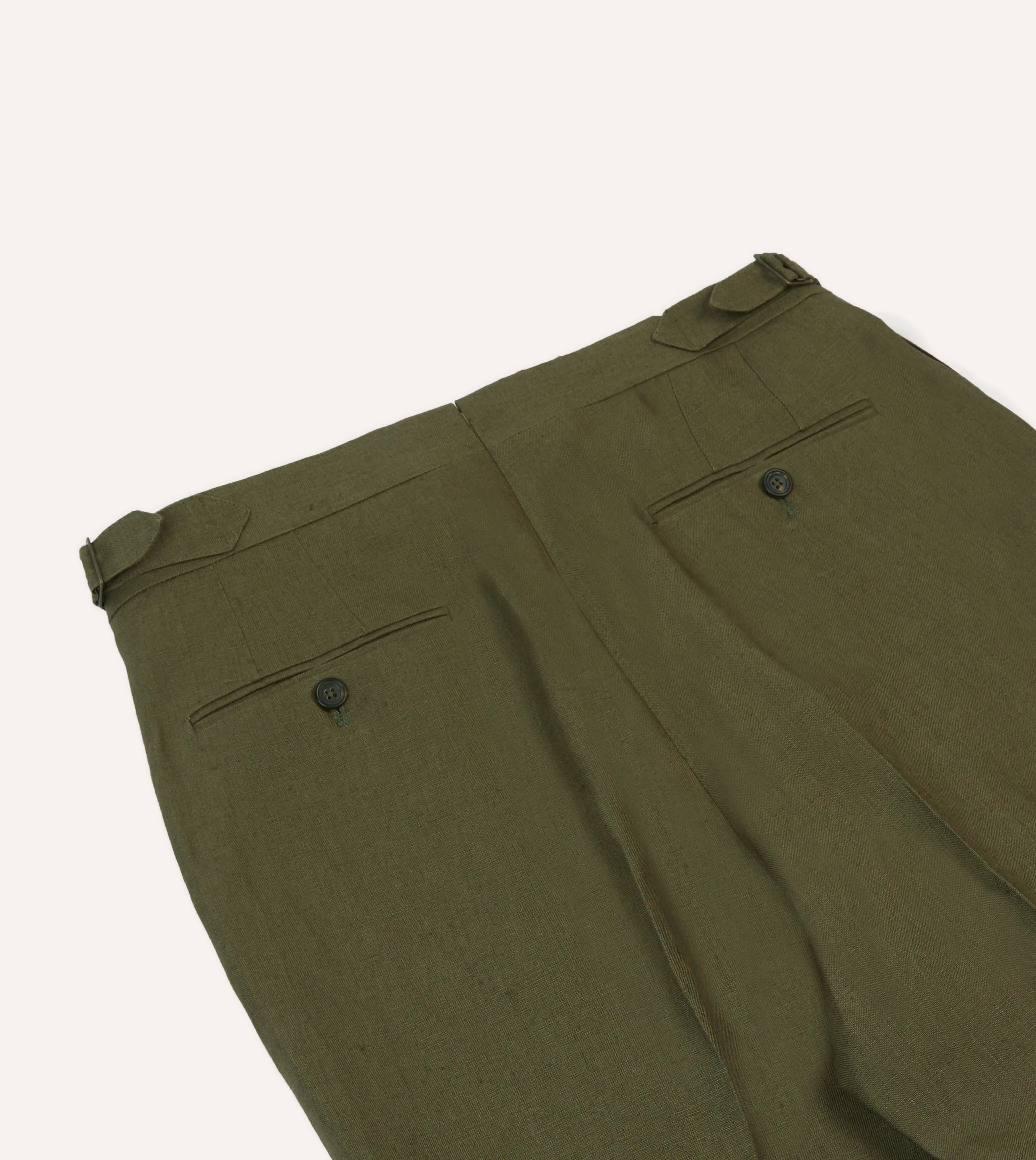 Olive Irish Linen Single Pleat Trouser