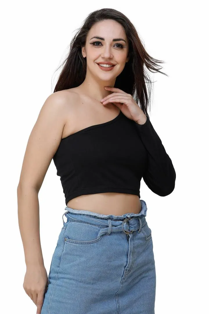 One Shoulder neck solid Crop top for women