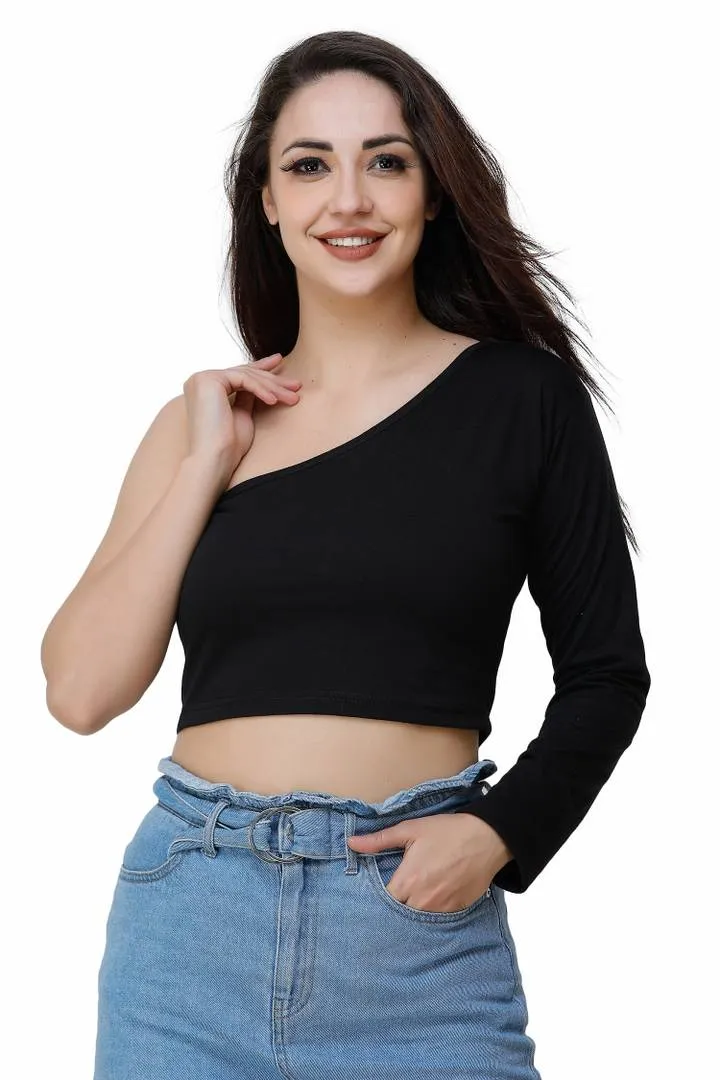 One Shoulder neck solid Crop top for women