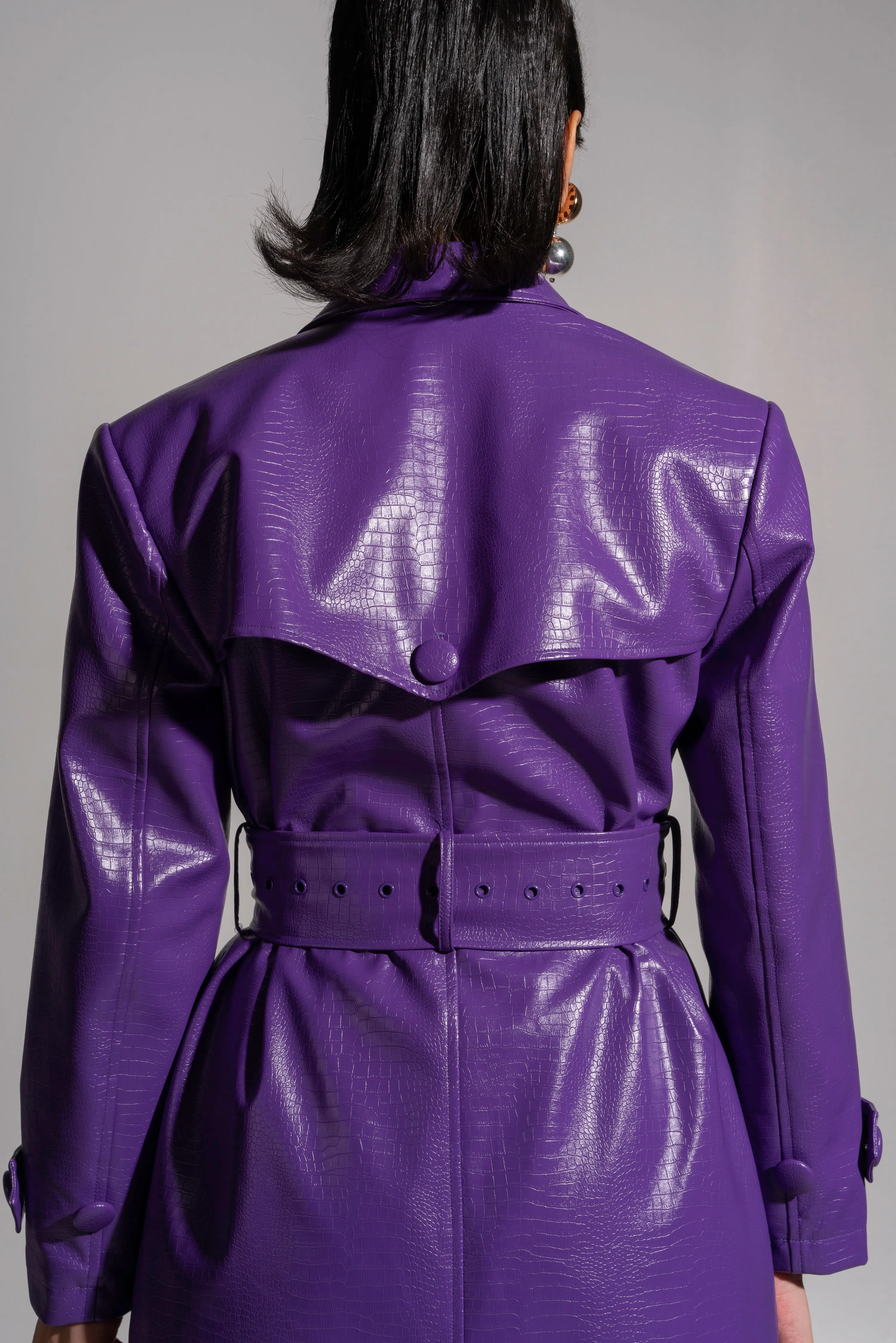 ONO Faux Leather Trench jacket in Purple