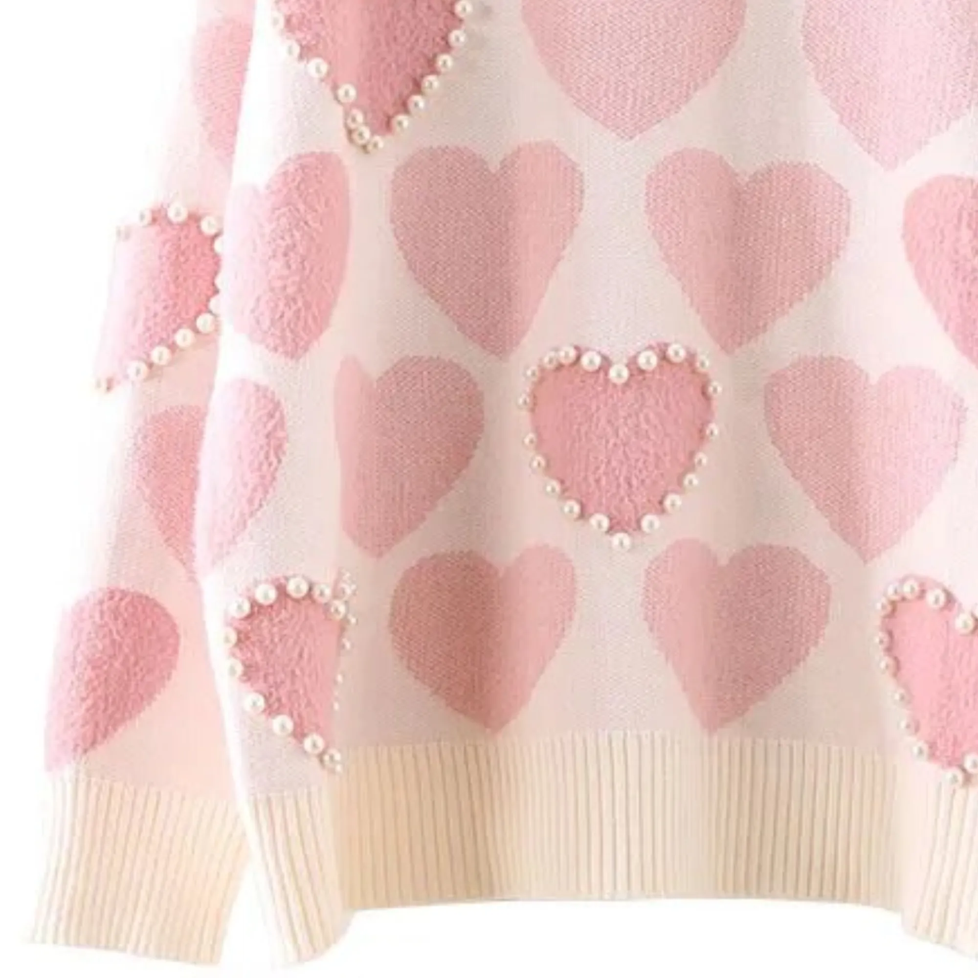 Pre Order:  Knitted Heart Print Beaded Sweater