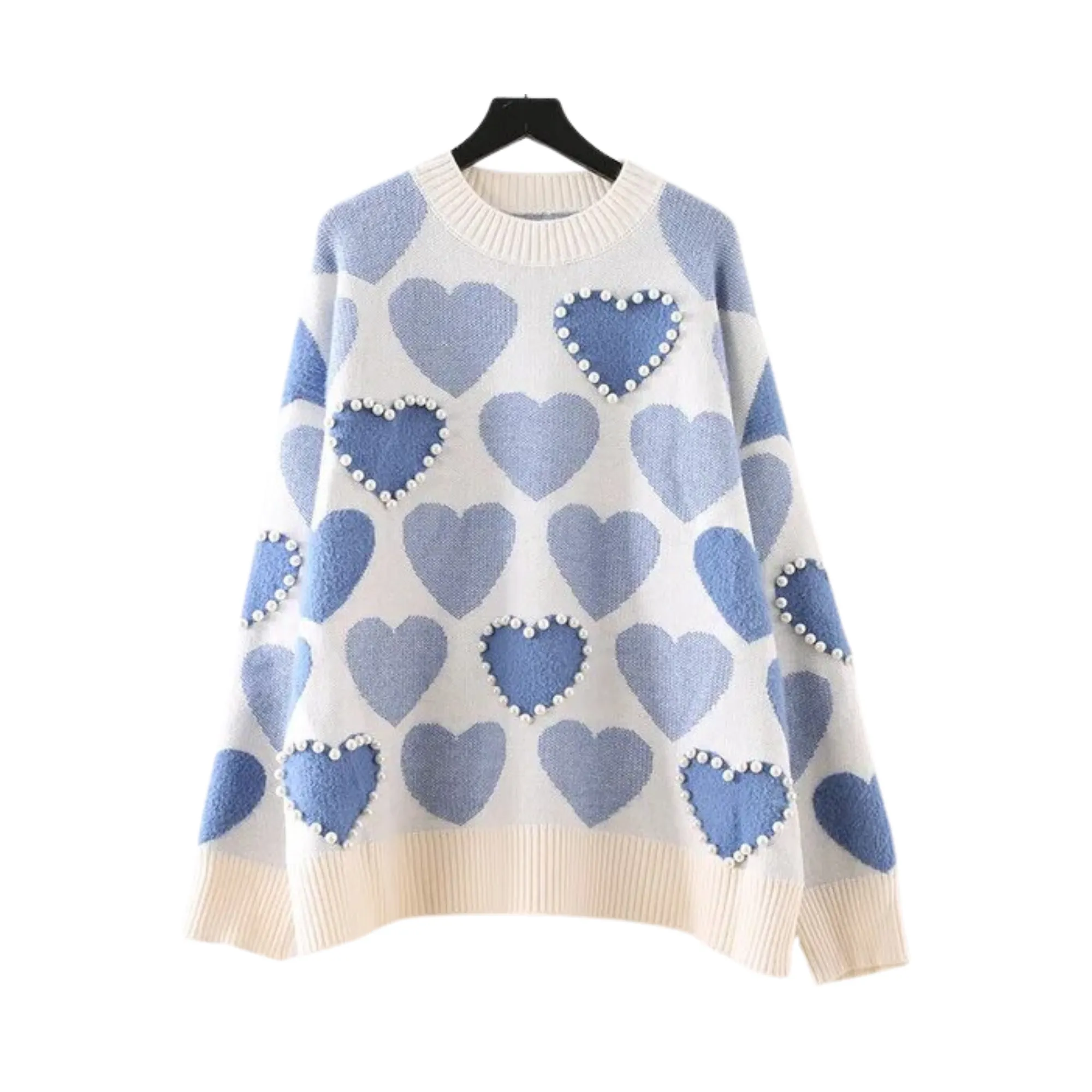 Pre Order:  Knitted Heart Print Beaded Sweater