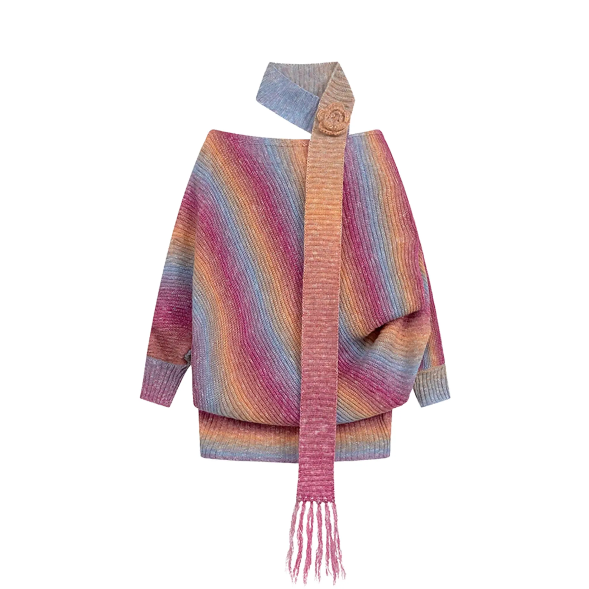 Pre Order:  Striped Knitted Scarf-Collar Sweater