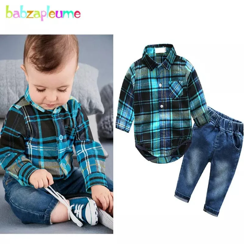 "Heath" Boy's Plaid Shirt And Jeans Set