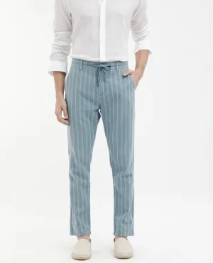 Rare Rabbit Men's Dano Light Blue Cotton Linen Stripes Trousers