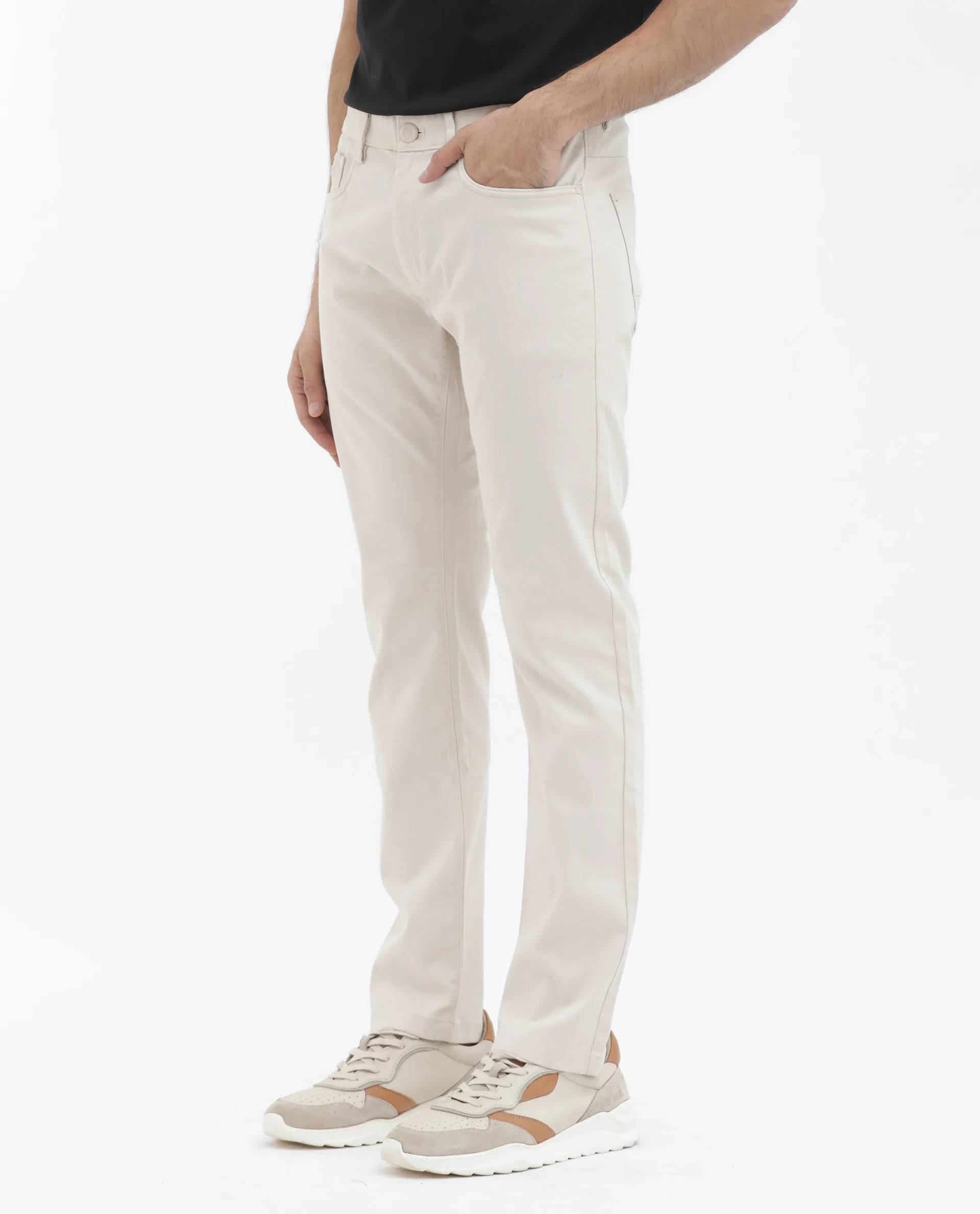 Rare Rabbit Men's Spoke - 24 Light Beige Cotton Linen Solid Trousers