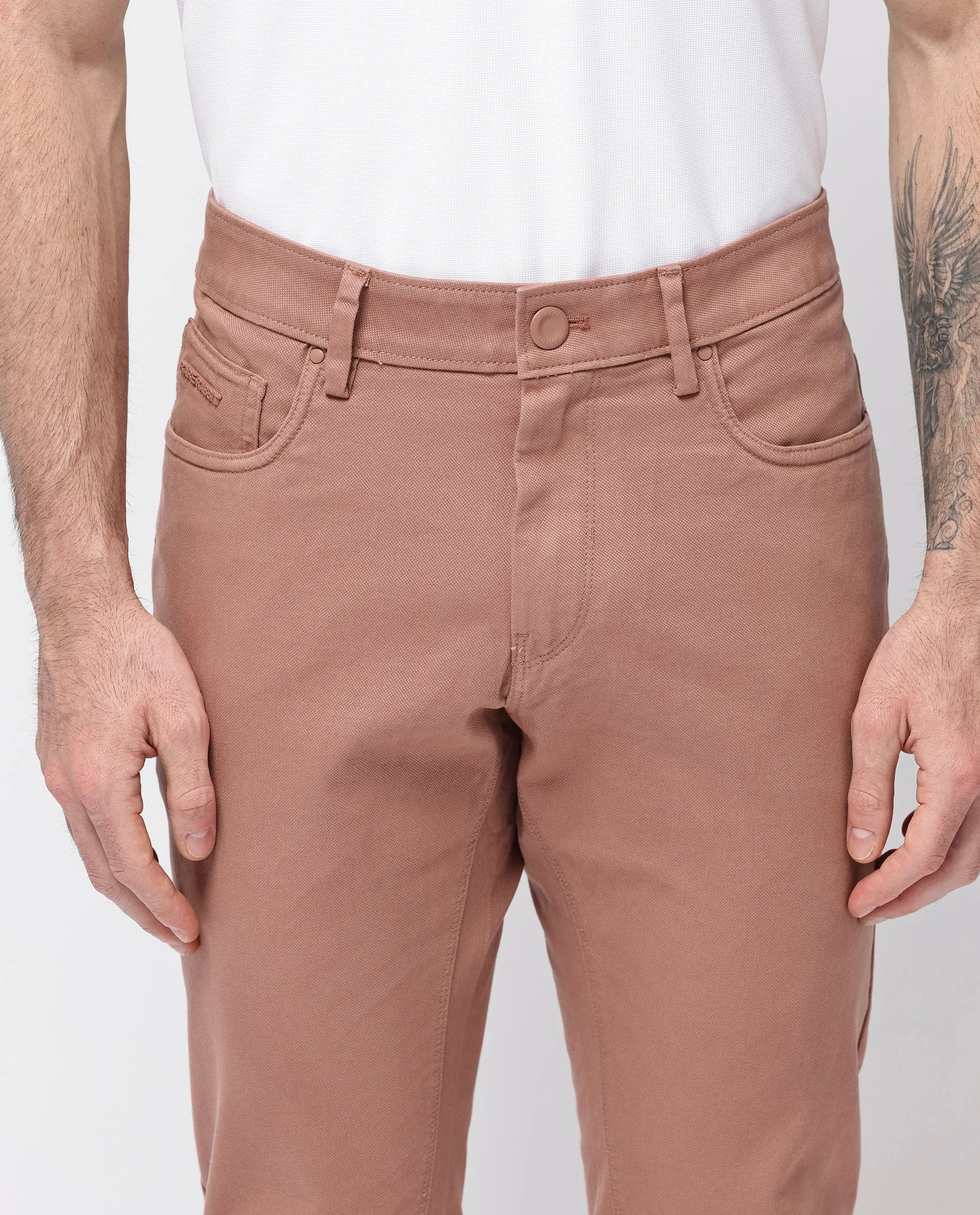 Rare Rabbit Men's Spoke -24 Rust Cotton Linen Solid Trousers