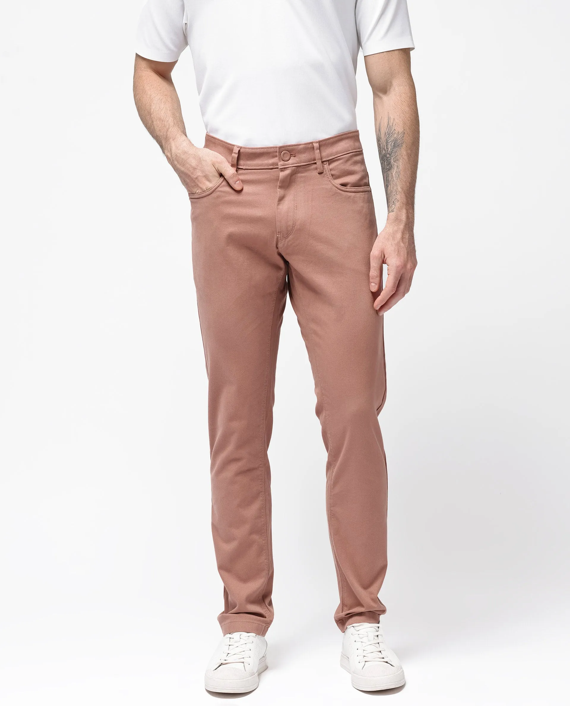 Rare Rabbit Men's Spoke -24 Rust Cotton Linen Solid Trousers