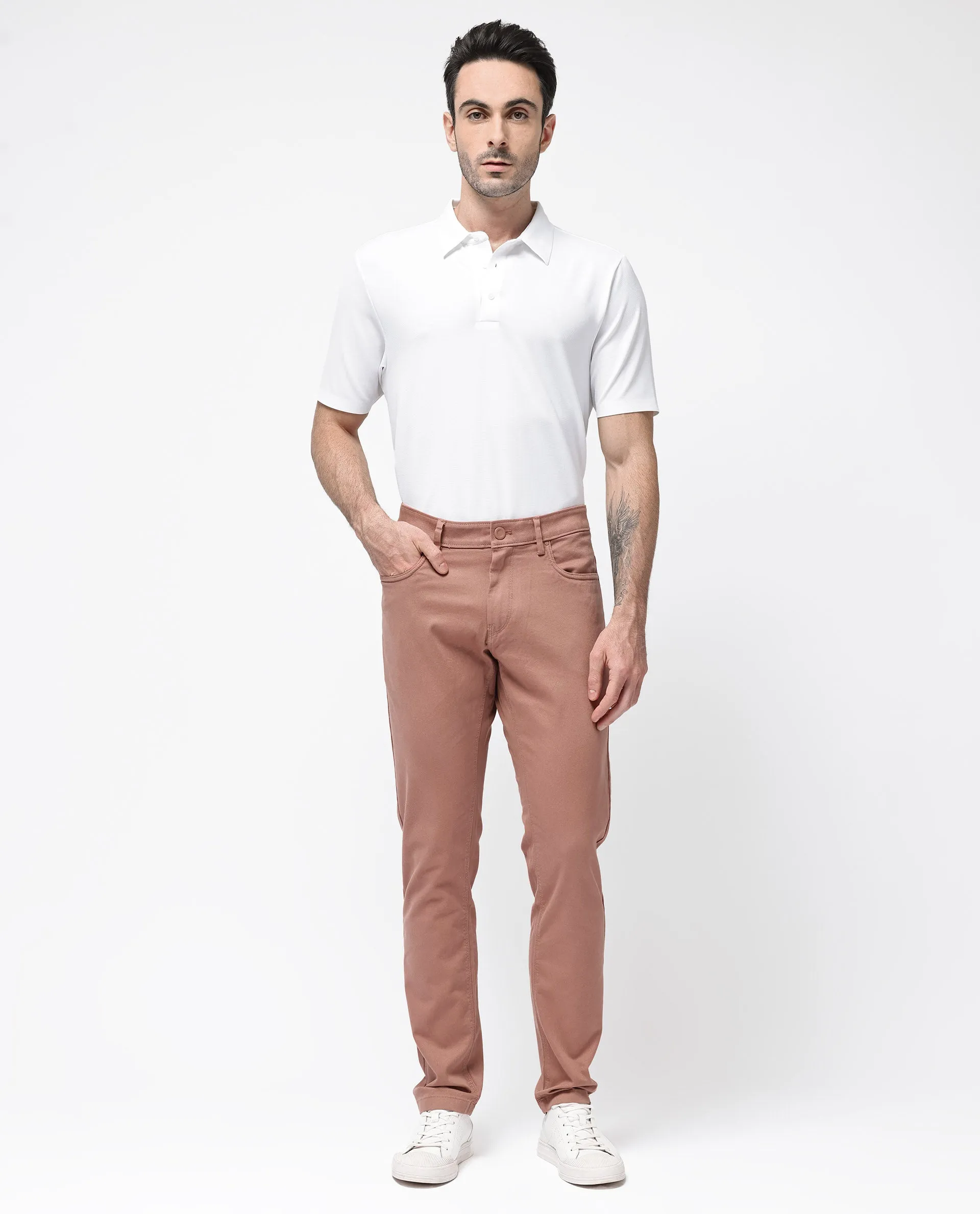 Rare Rabbit Men's Spoke -24 Rust Cotton Linen Solid Trousers