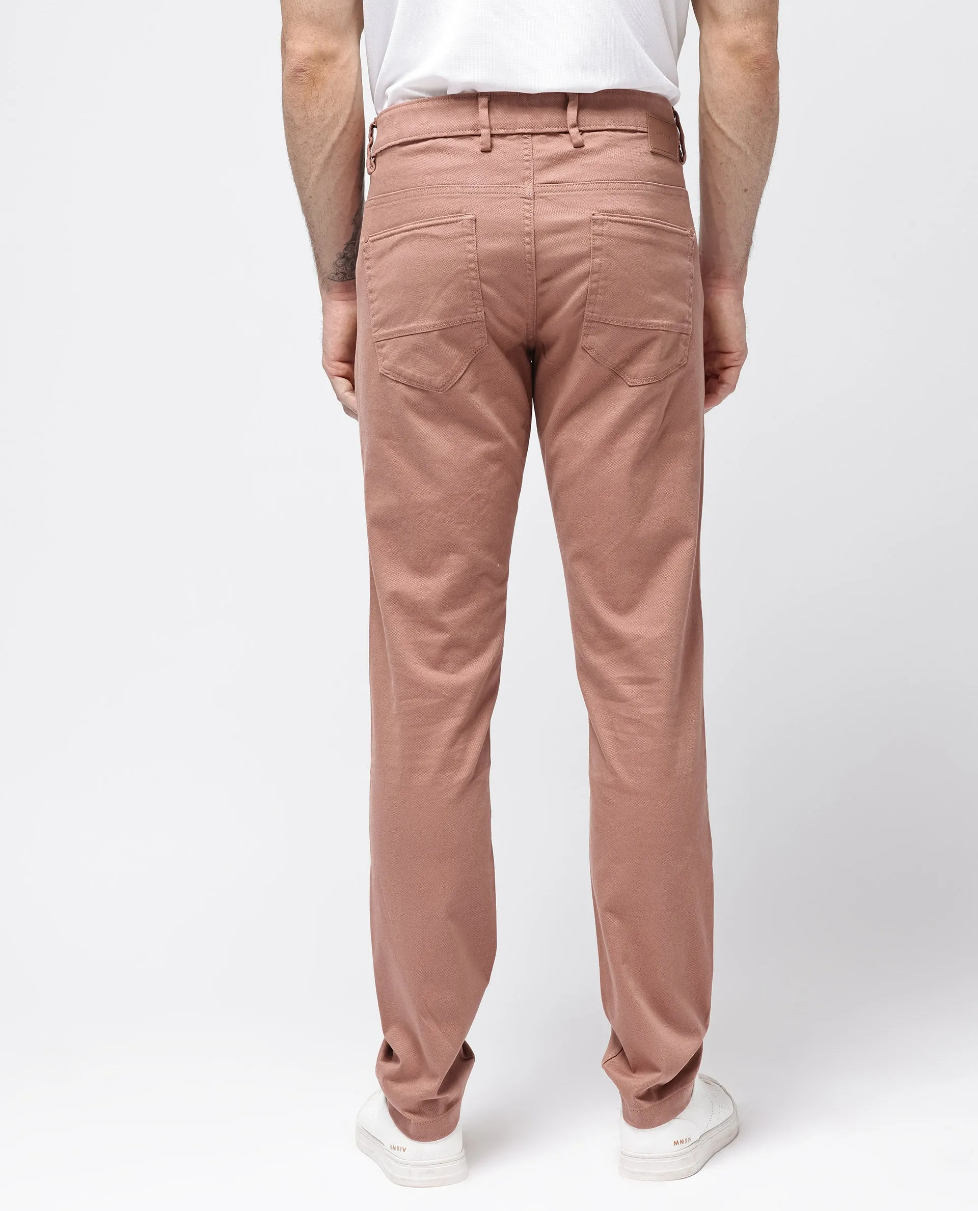 Rare Rabbit Men's Spoke -24 Rust Cotton Linen Solid Trousers