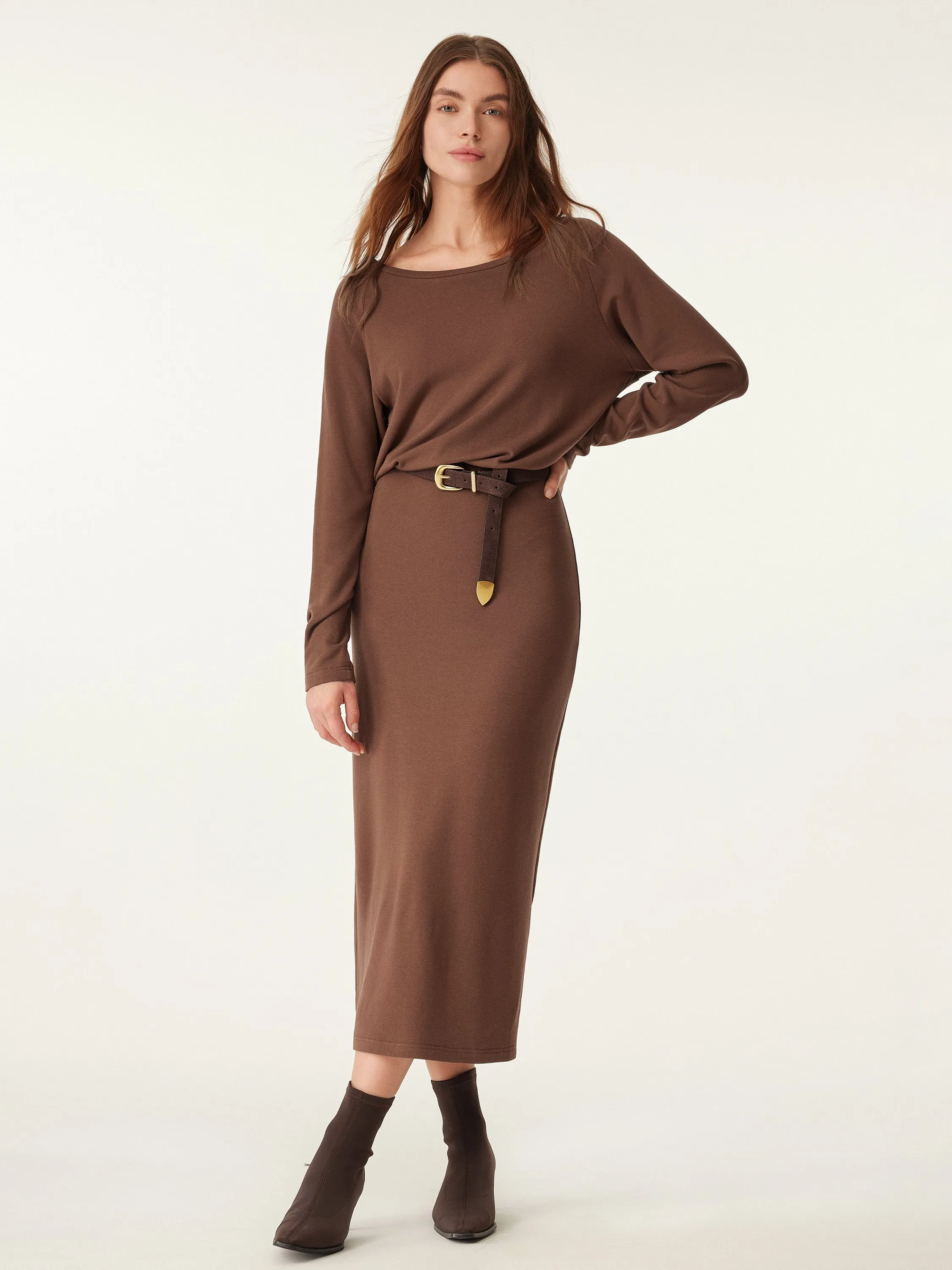 Relaxed Boatneck Midi Dress