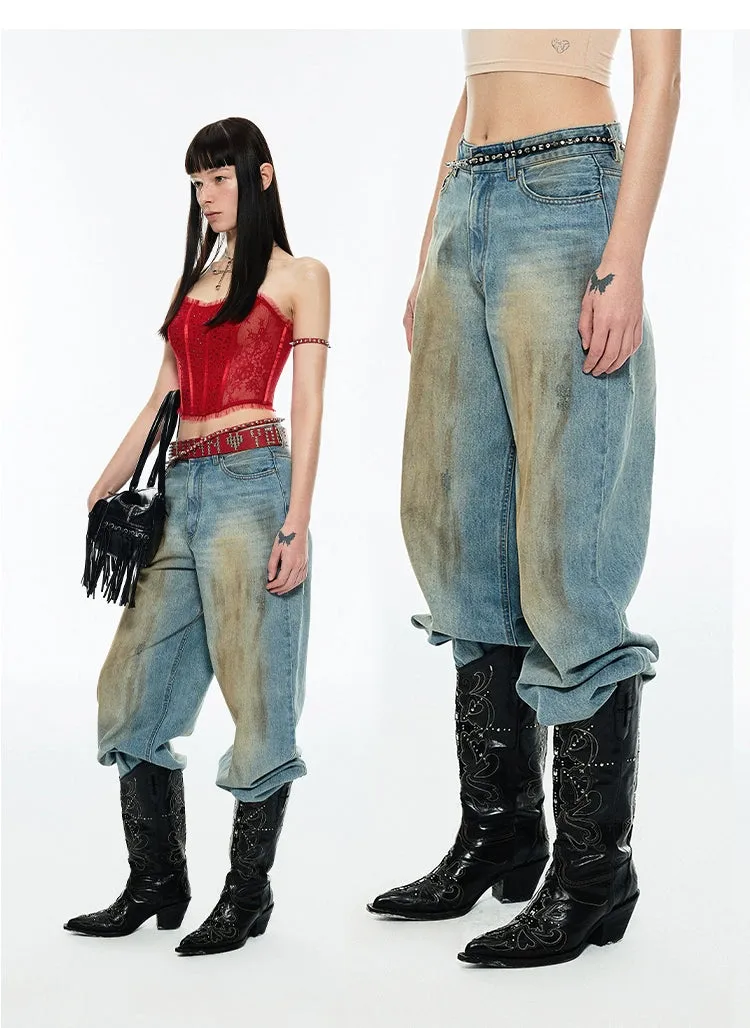 Retro Washed Wide-Leg Denim Jeans