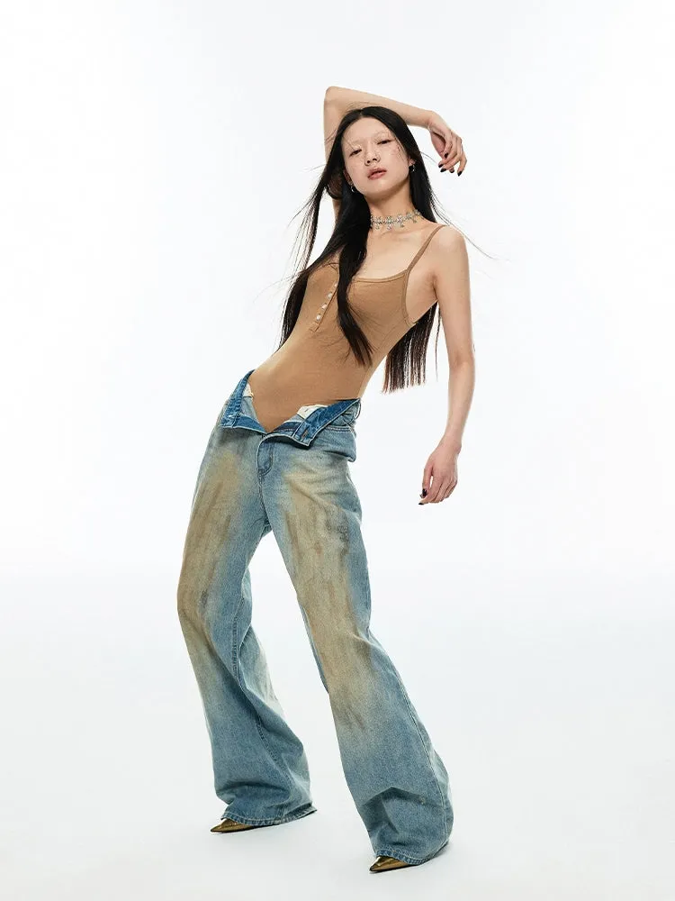 Retro Washed Wide-Leg Denim Jeans