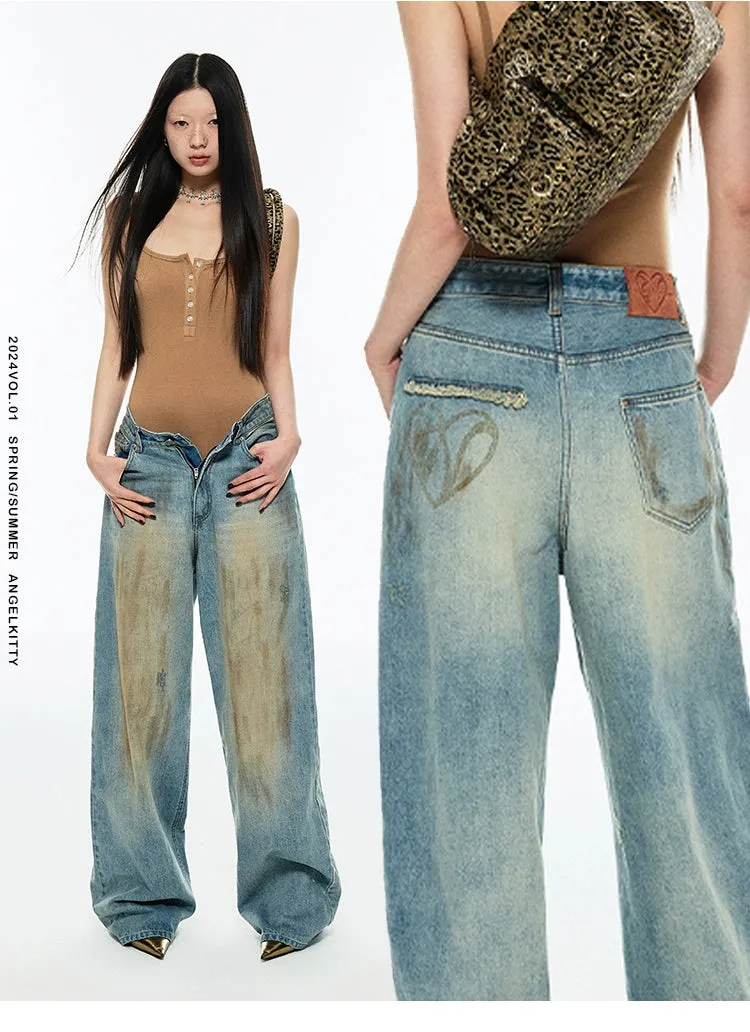 Retro Washed Wide-Leg Denim Jeans