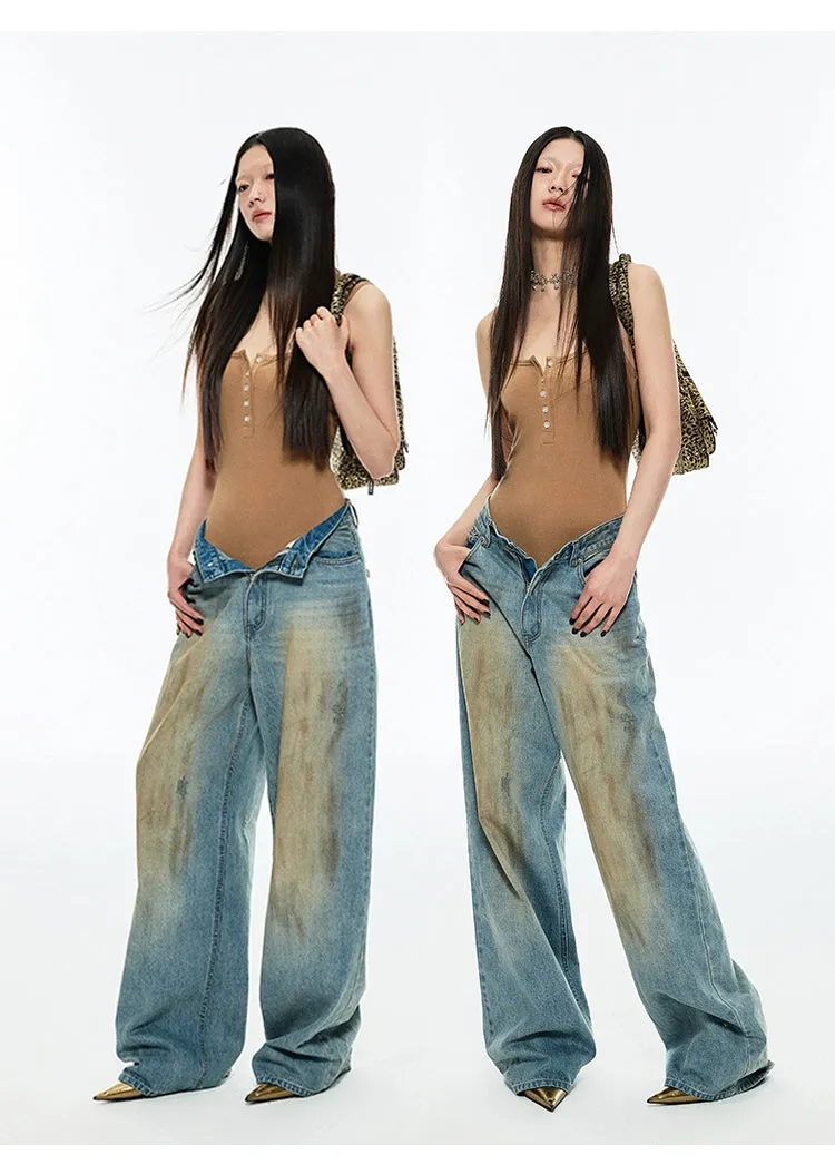 Retro Washed Wide-Leg Denim Jeans