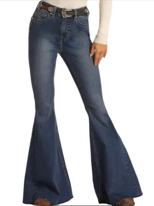 Rock & Roll Cowgirl High Rise Extra Stretch Bell Bottom Jeans WHB1670