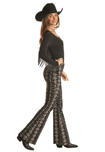 Rock & Roll Cowgirl Women's Grey Aztec Bell Bottom Flare Jeans BW6PD02228