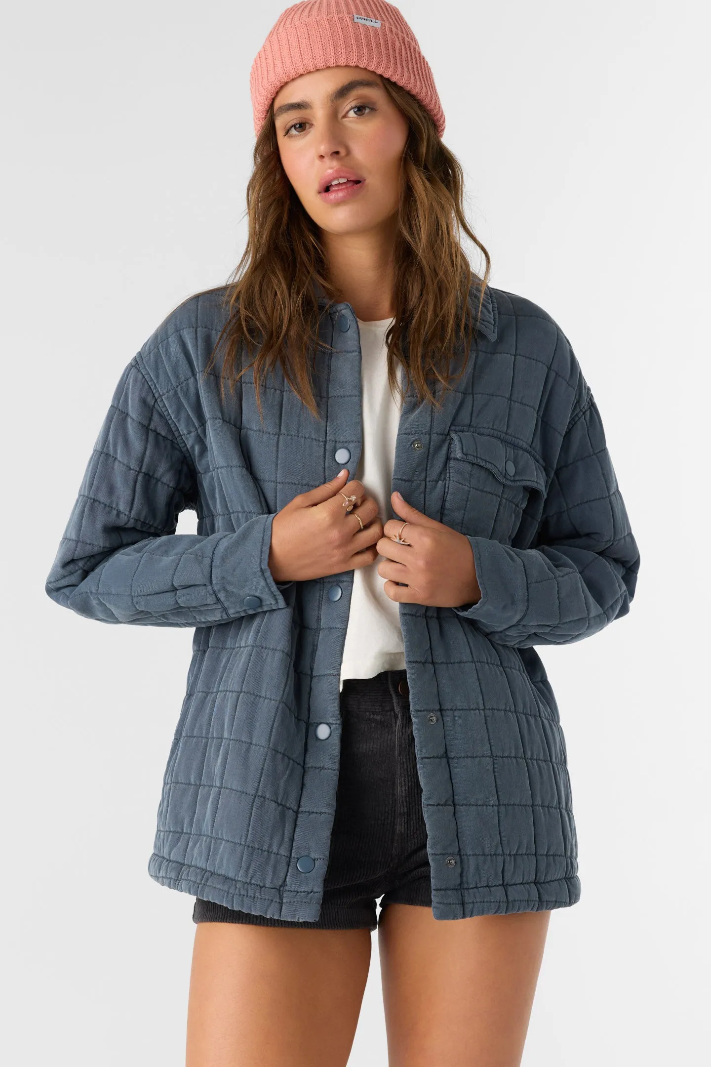 RYA QUILTED OVERSIZED FIT SNAP FRONT JACKET