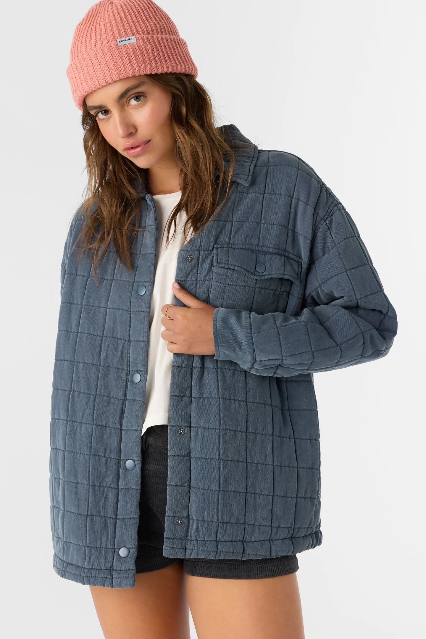 RYA QUILTED OVERSIZED FIT SNAP FRONT JACKET