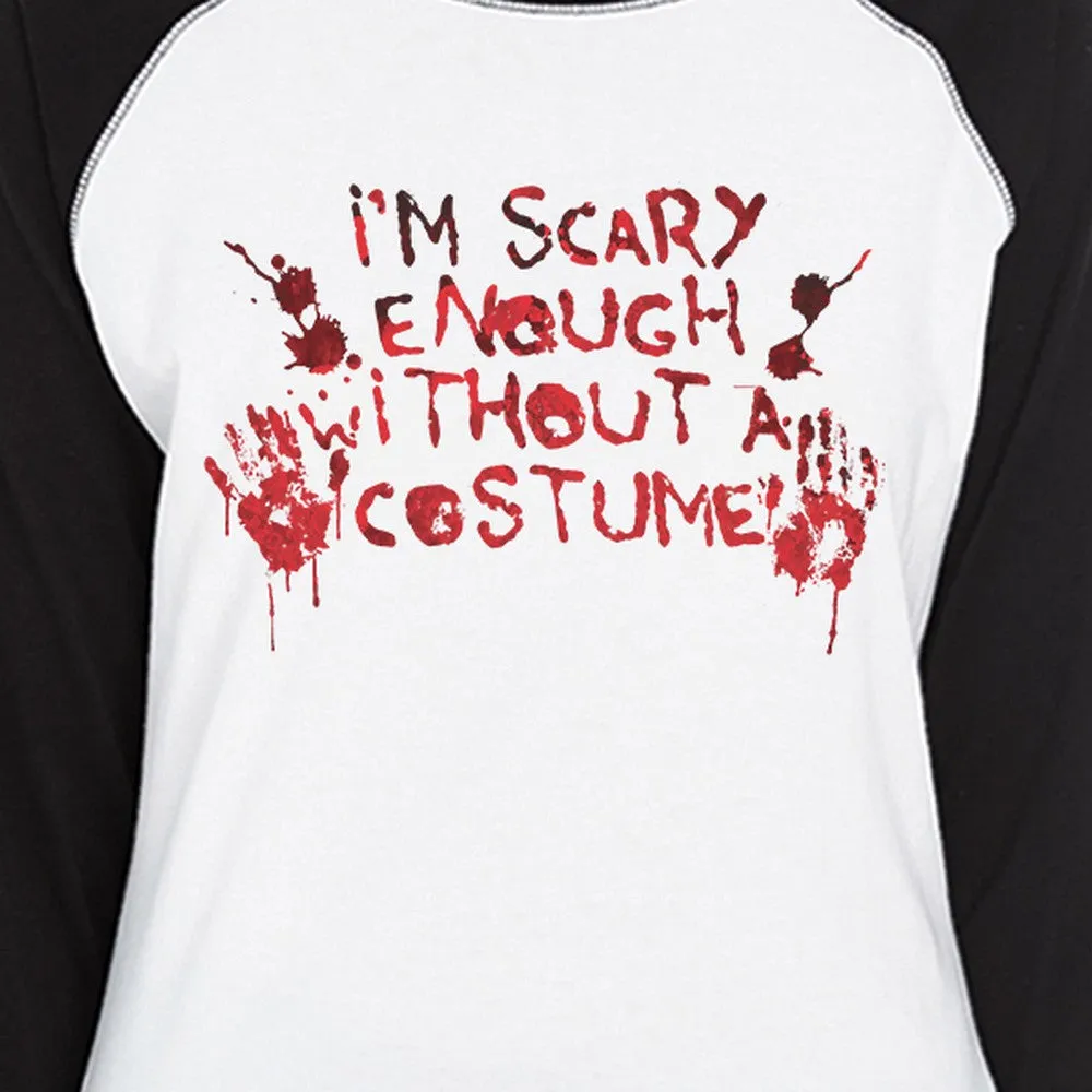 Scary Without A Costume Bloody Hands Womens Black And White BaseBall Shirt