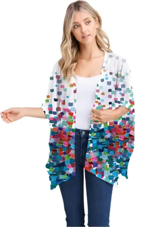 Shawl Wrap Multi Color White Falling Blocks Sheila c0099 181