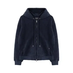 Signature fleece hood zip-up navy