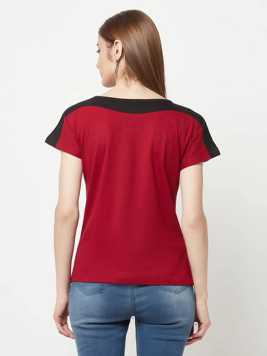 Sleek Women's Red Boat Neck T-shirt