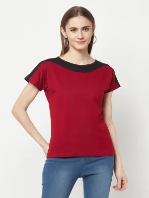 Sleek Women's Red Boat Neck T-shirt