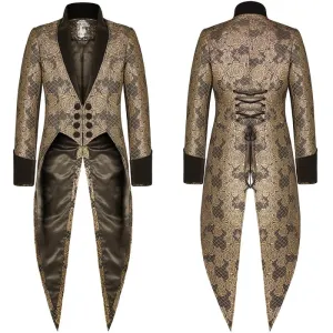 Stylish Mens Gothic Tailcoat Jacket in Gold Brocade Steampunk Design