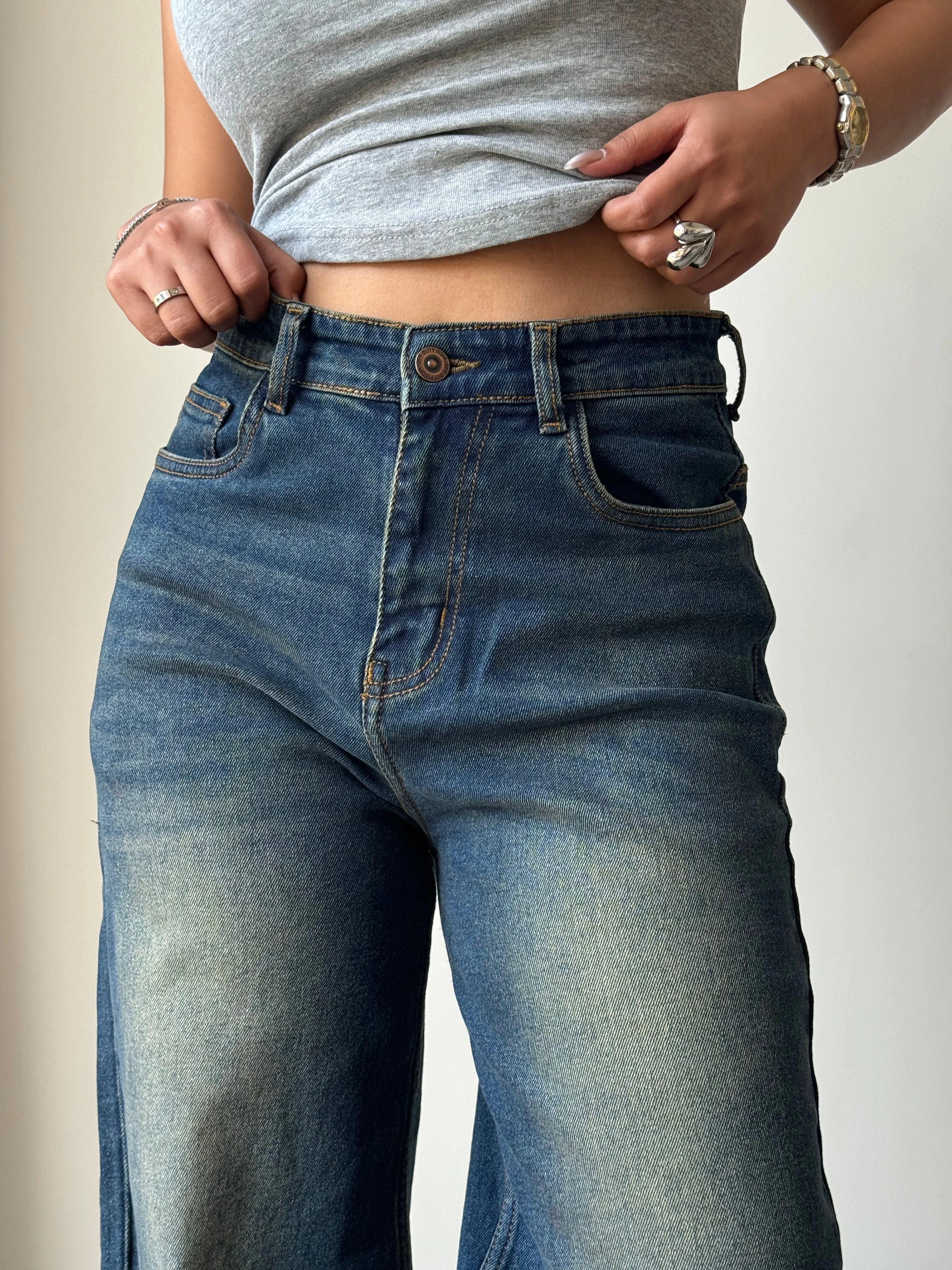 Sun-Burst Blue Wide Leg Jeans