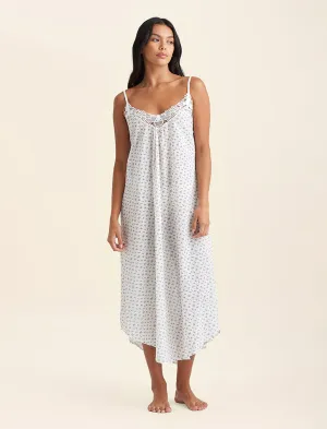 Swiss Dot Lace Front Maxi Nightgown