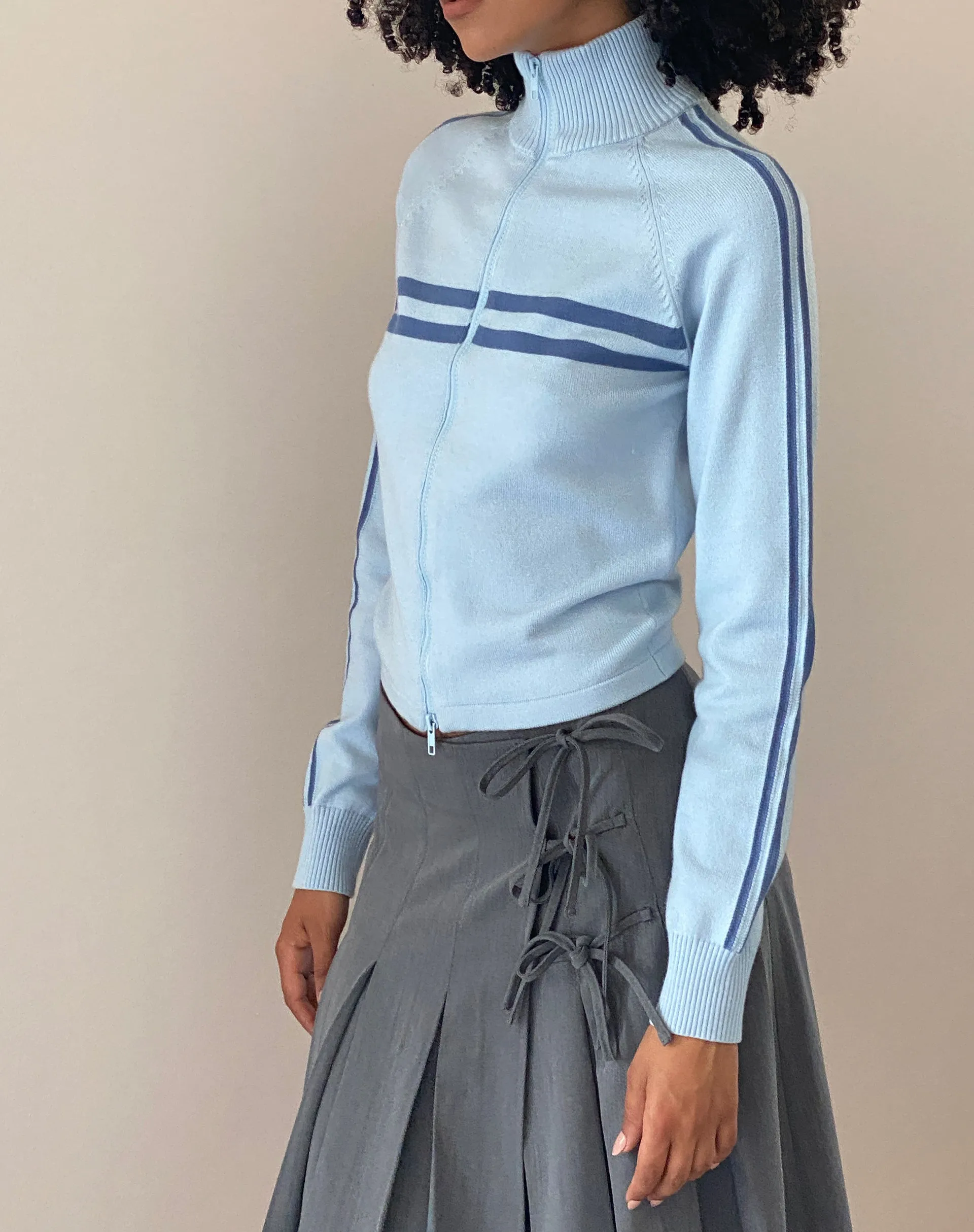 Talisa Sporty Zip Through Jacket in Knit Light Blue