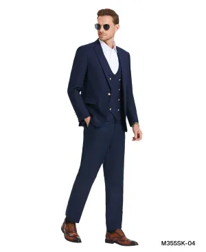 Tazio Skinny Fit Navy Metal Button 3 pc Suit